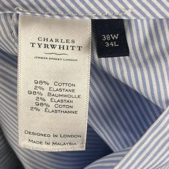 Charles Tyrwhitt Pants Mens 38x34 Blue Stretch Textured Trouser Slim Fit NEW - Picture 15 of 16